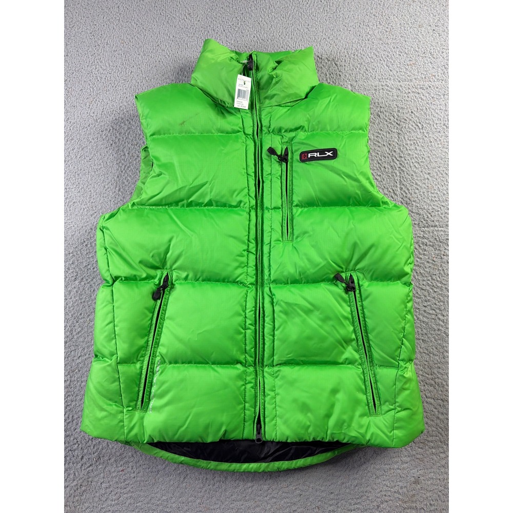 Ralph Lauren RLX Puffer Vest Mens Medium Green Down Fill Full Zip Mock Neck NWT